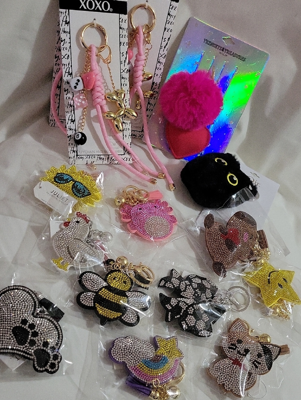 XOXO Pink Pom Pom & Charm Keychain. Mixex $5 Each Or 3 For $12